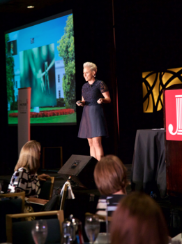 Corporate speaker Laura Schwartz presents "Lead First" at Leadership Summit.